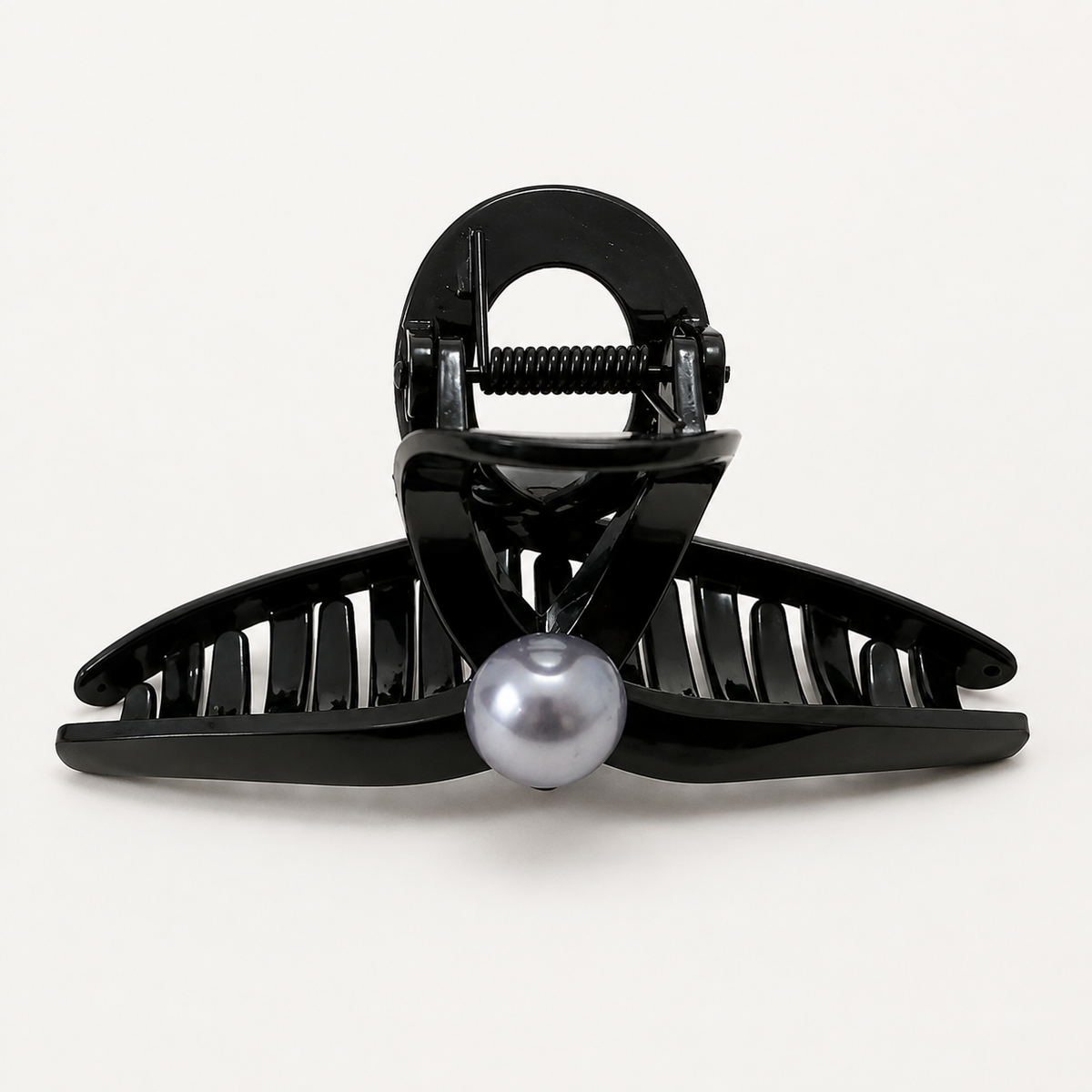 Glossy Black Claw Clip with Single Pearl