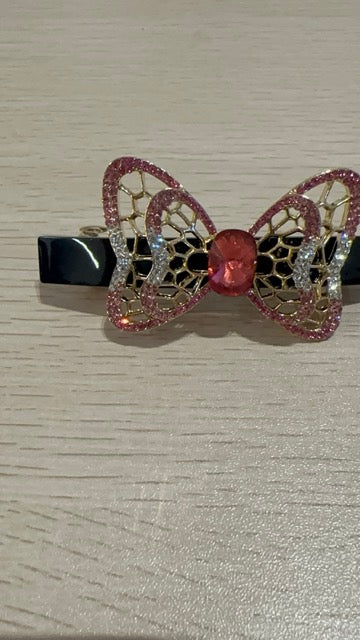 Pink Rhinestone Butterfly Bow Claw Clip