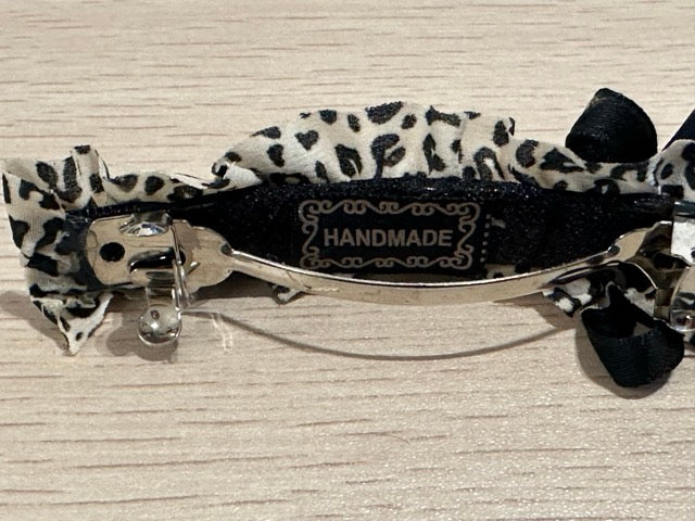Leopard Print Pearl & Rhinestone Bow Claw Clip