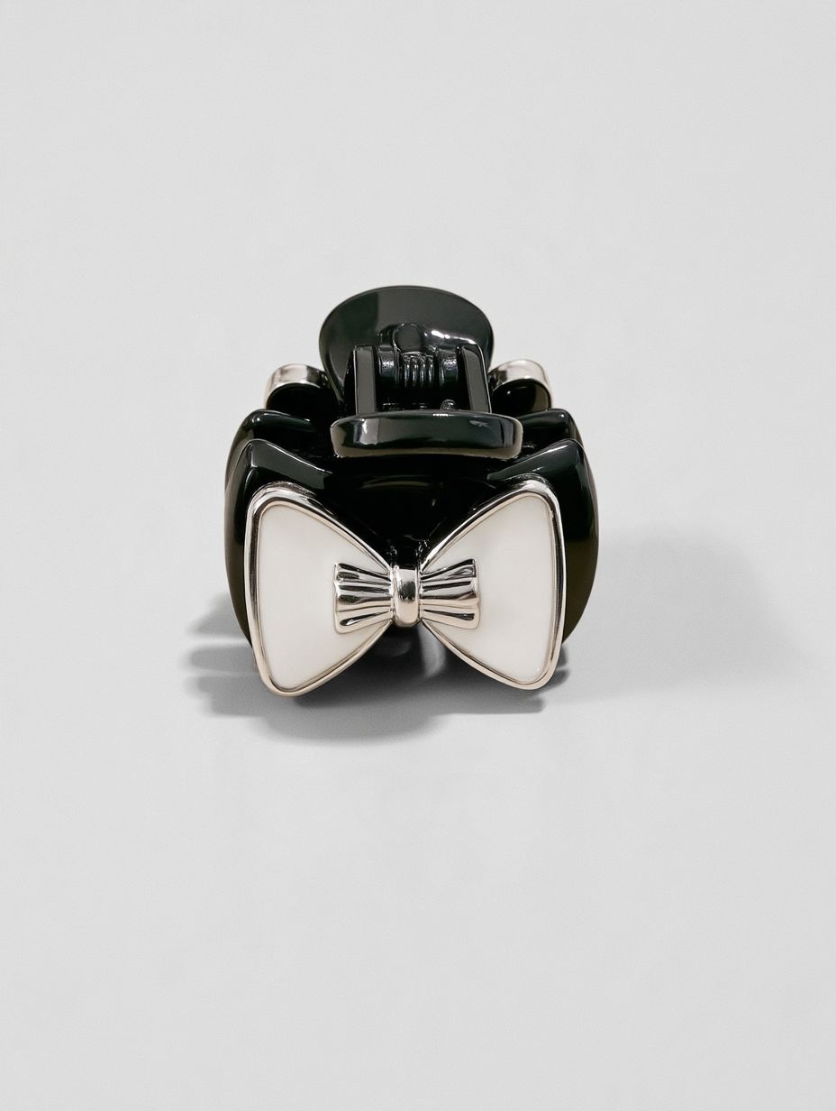 Black Claw Clip with White Enamel Bow