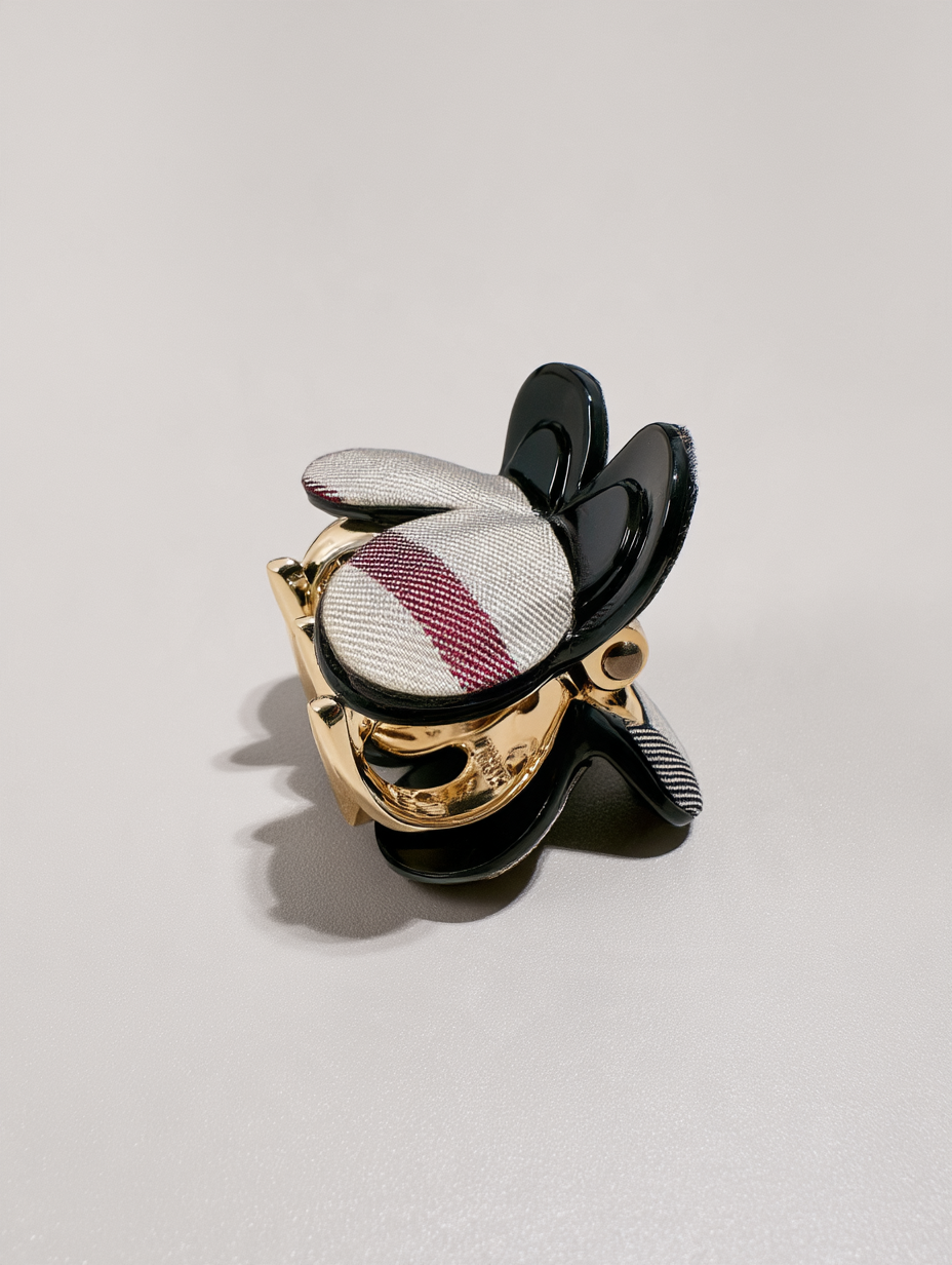 Black & White Plaid Fabric Flower Claw Clip