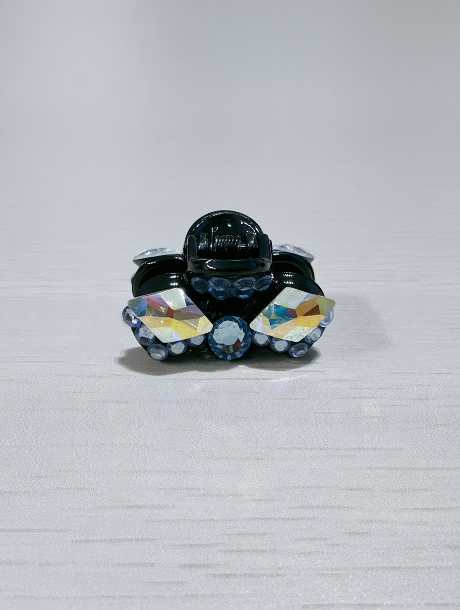 Black Claw Clip with Iridescent Rhinestone Bowtie