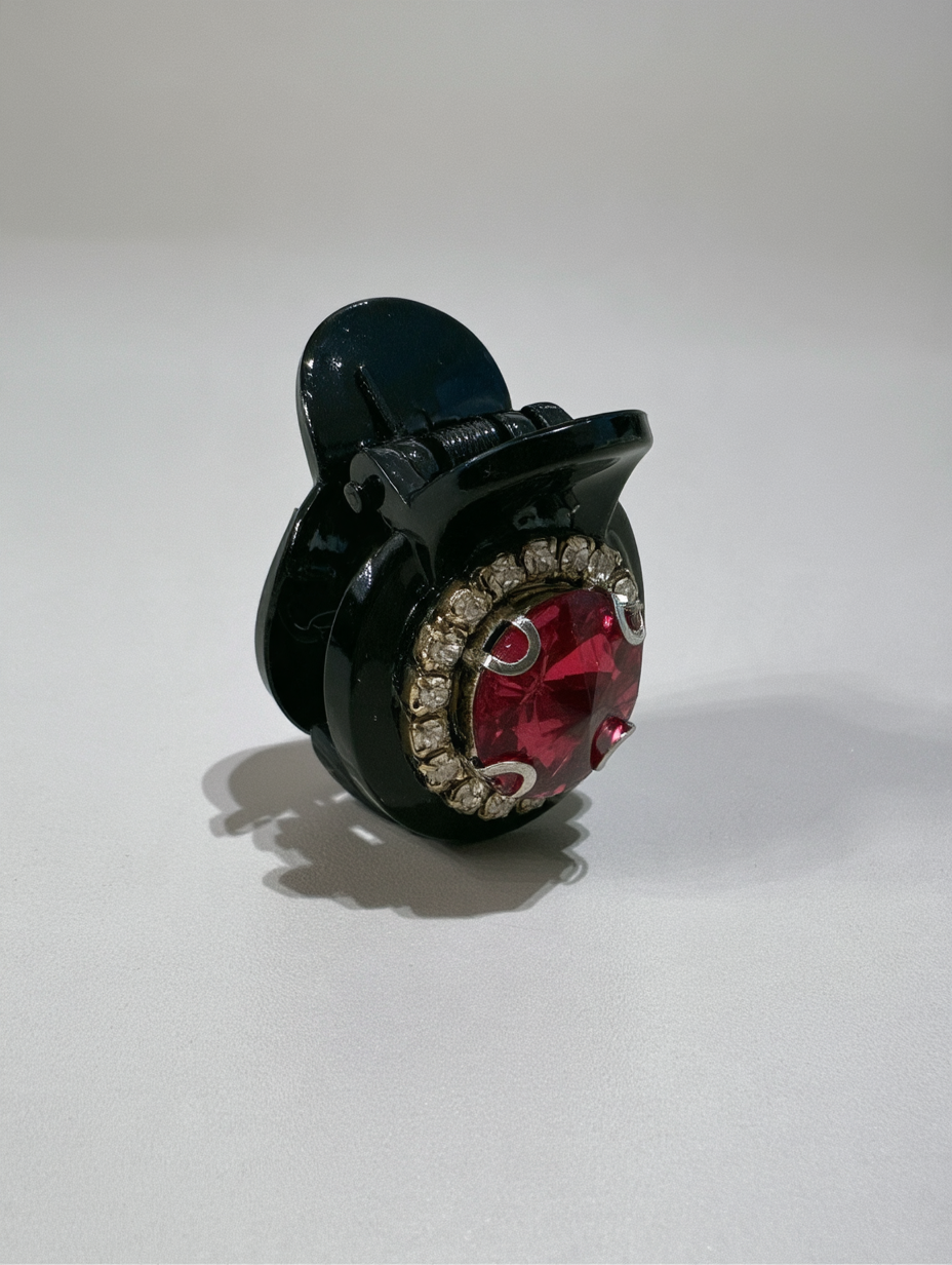 Black Claw Clip with Red Rhinestone Gem