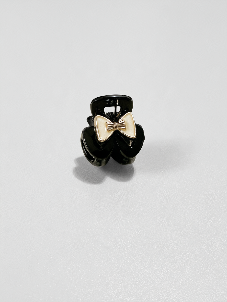 Black Claw Clip with Small Cream Bow