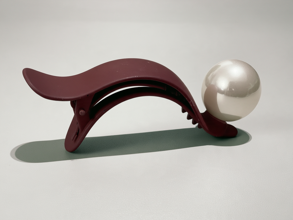 Burgundy / Taupe Wave Claw Clip with Pearl