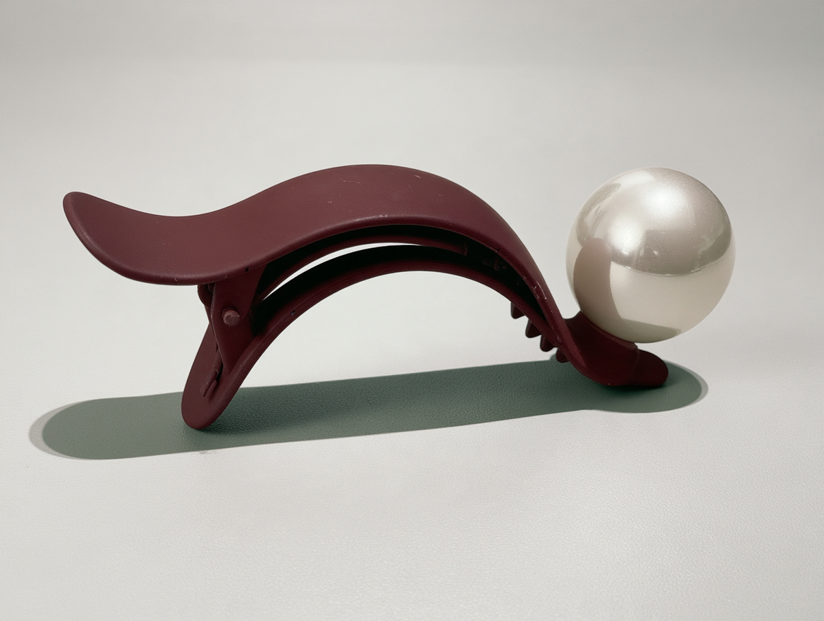 Burgundy / Taupe Wave Claw Clip with Pearl