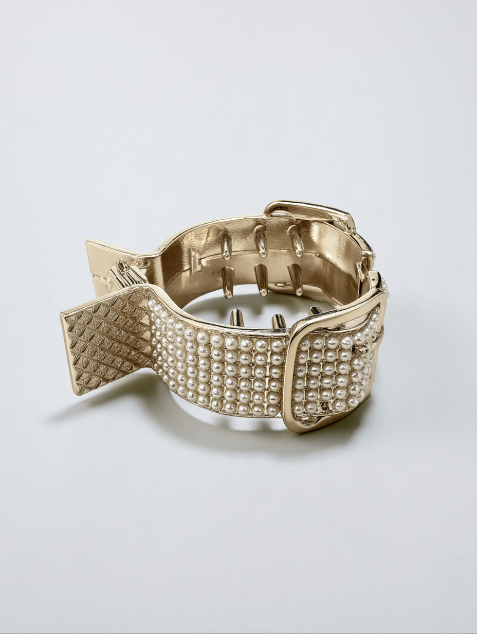 Gold Pearl-Studded Belt-Buckle Claw Clip