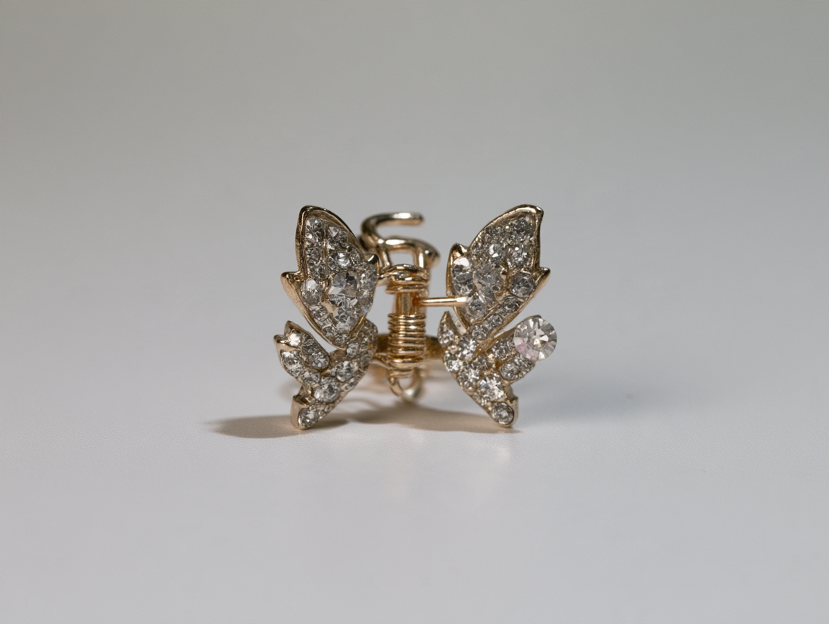 Gold Rhinestone Butterfly Bow Claw Clip (Small)