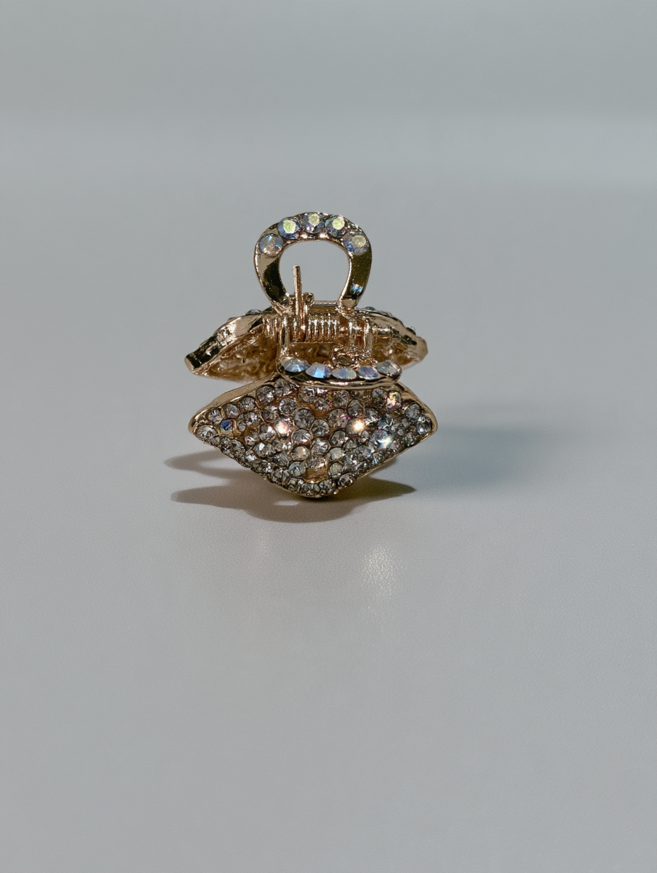 Gold Rhinestone Butterfly Bow Claw Clip (Small)