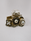 Gold Claw Clip with Pearl & Rhinestone Medallions