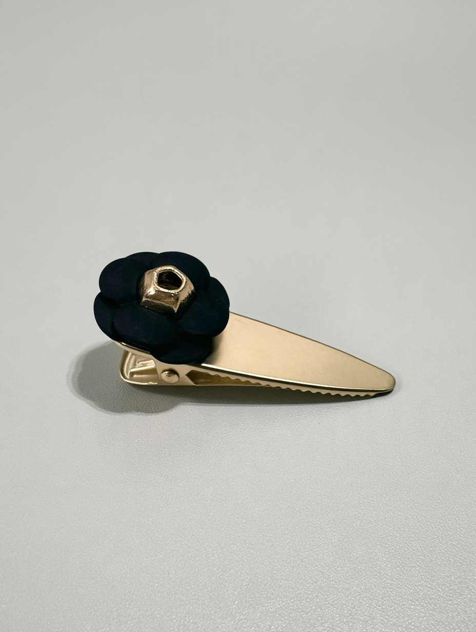 Black Flower Gold Alligator Pin