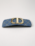 Denim Barrette with Gold Monogram Buckle