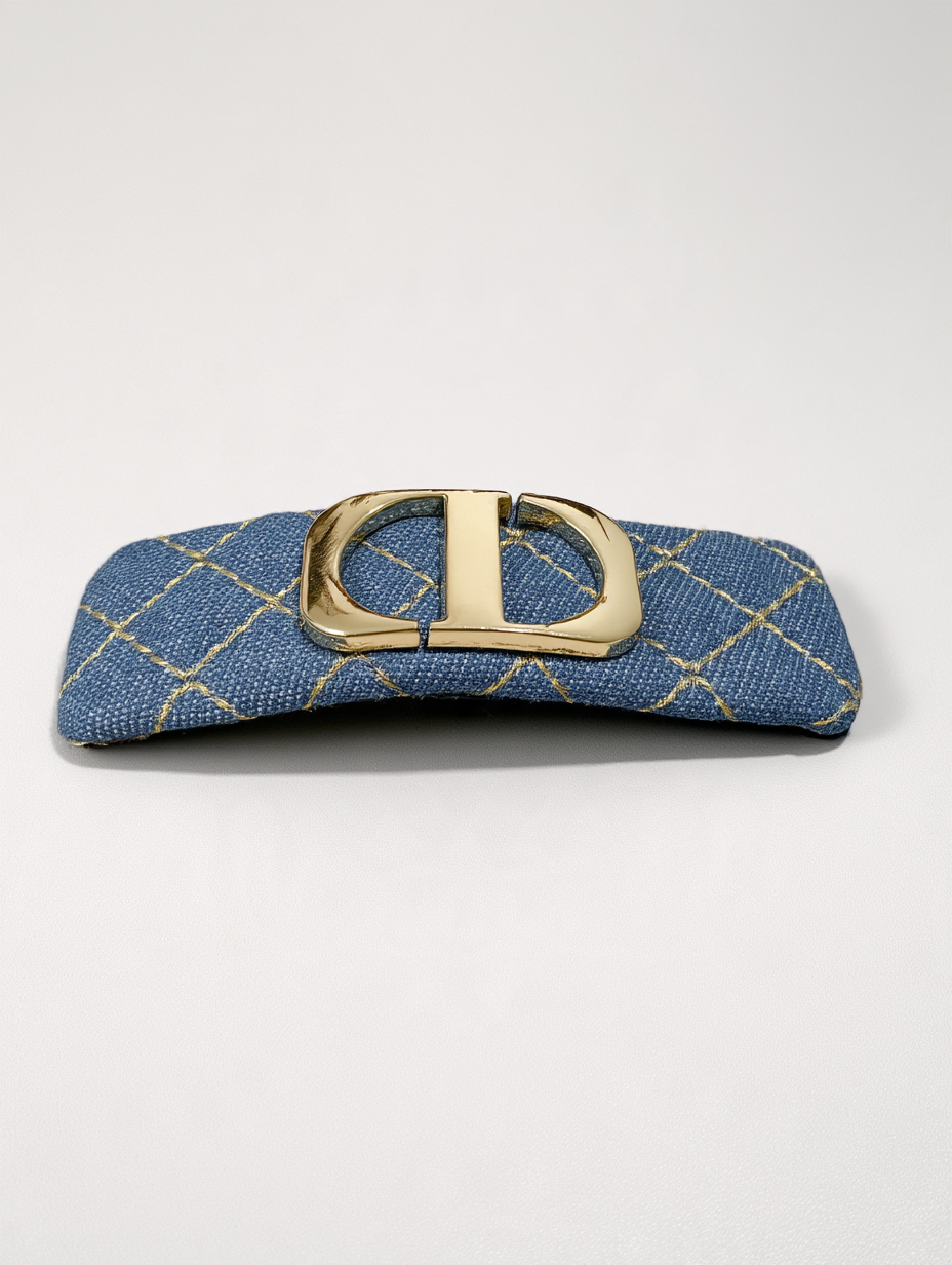 Denim Barrette with Gold Monogram Buckle