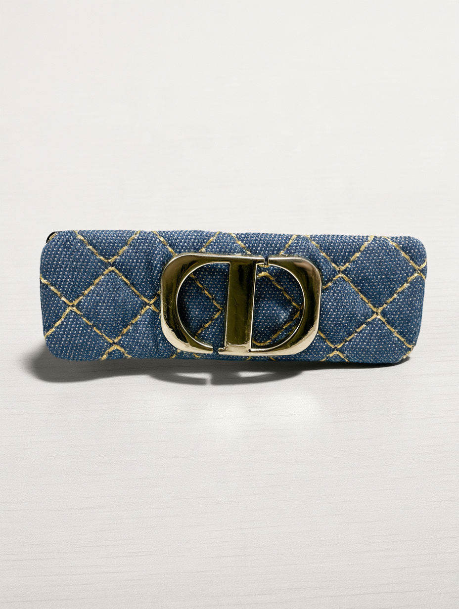 Denim Barrette with Gold Monogram Buckle