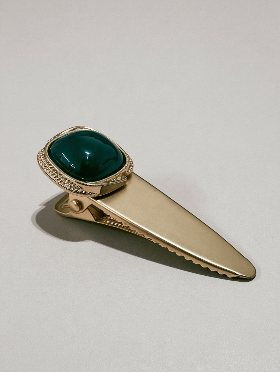 Gold Hair Pins with Green Cabochon Stone