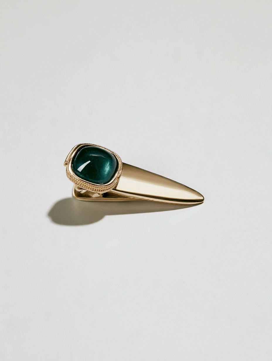 Gold Hair Pins with Green Cabochon Stone