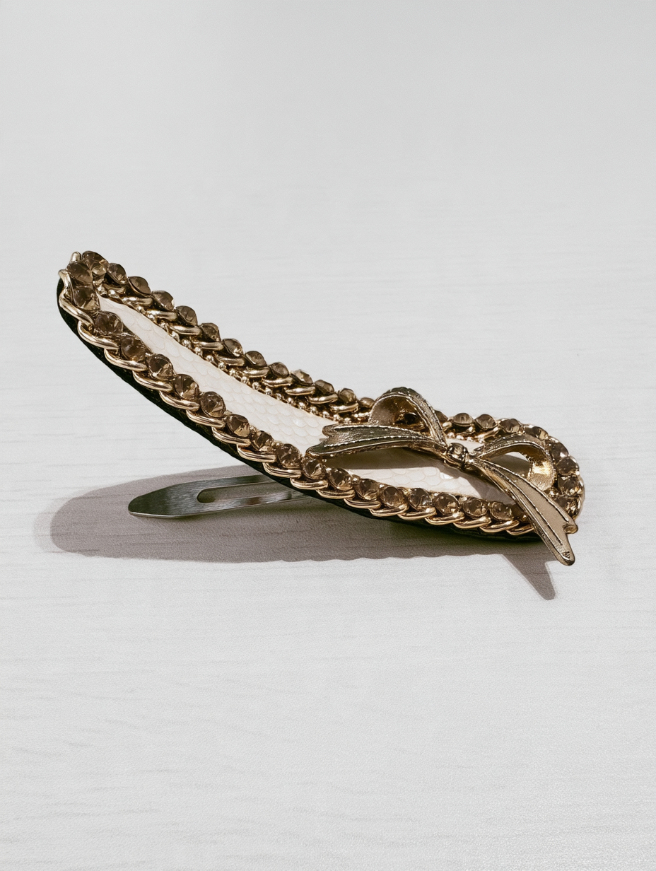 Gold Chain-Link Rhinestone Bow Barrette