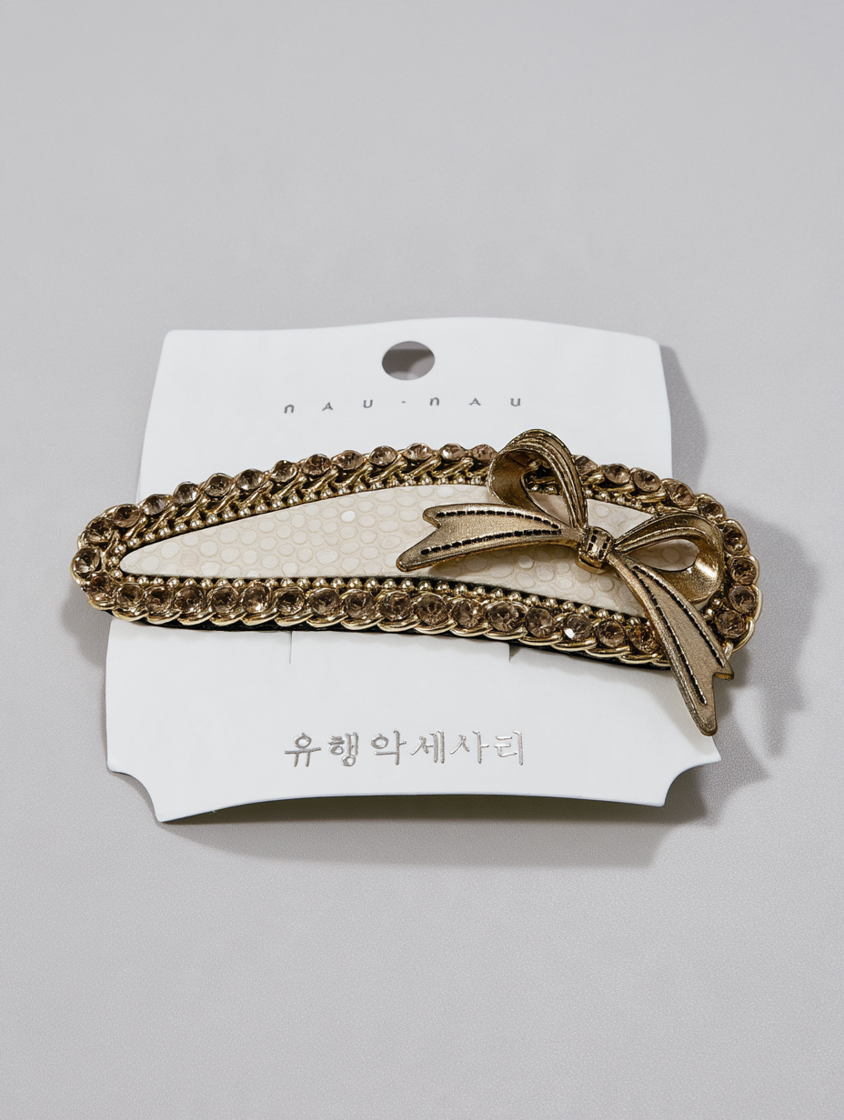 Gold Chain-Link Rhinestone Bow Barrette