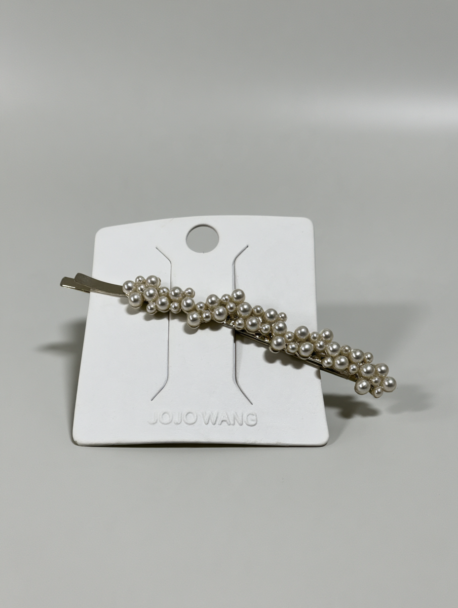 Silver Pearl Cluster Barrette