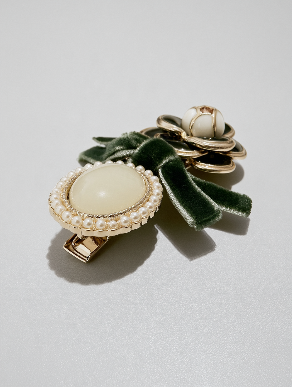 Pearl, Velvet Bow & Enamel Flower Mini Clip Trio