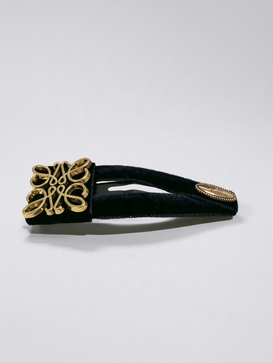 Black Velvet Barrette with Antique-Gold Emblem
