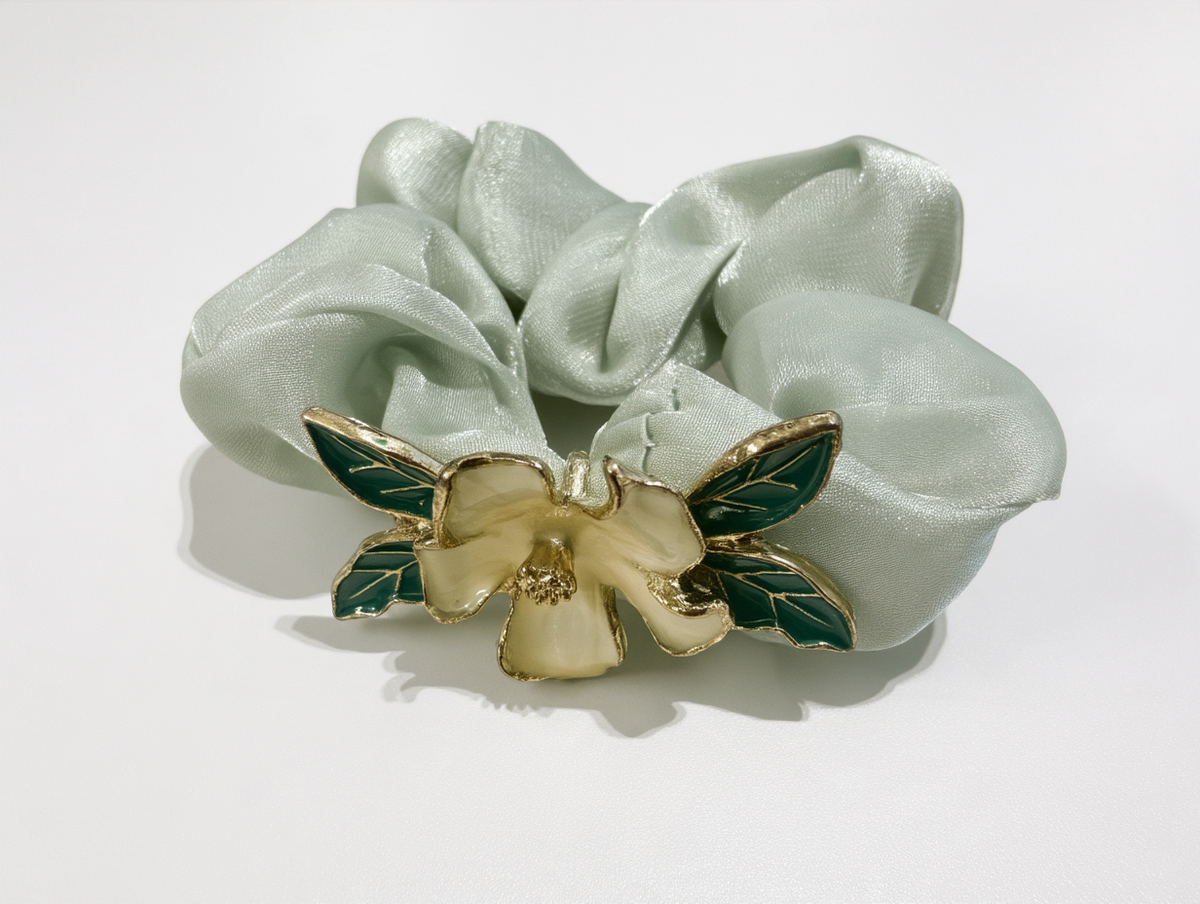 Sage Green Enamel Flower Scrunchie