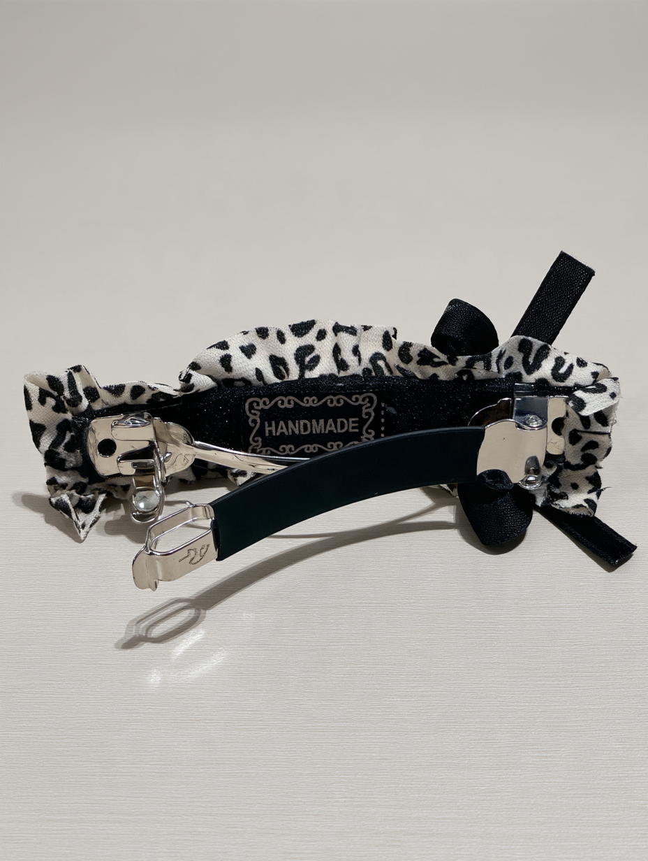 Leopard Print Pearl & Rhinestone Bow Claw Clip