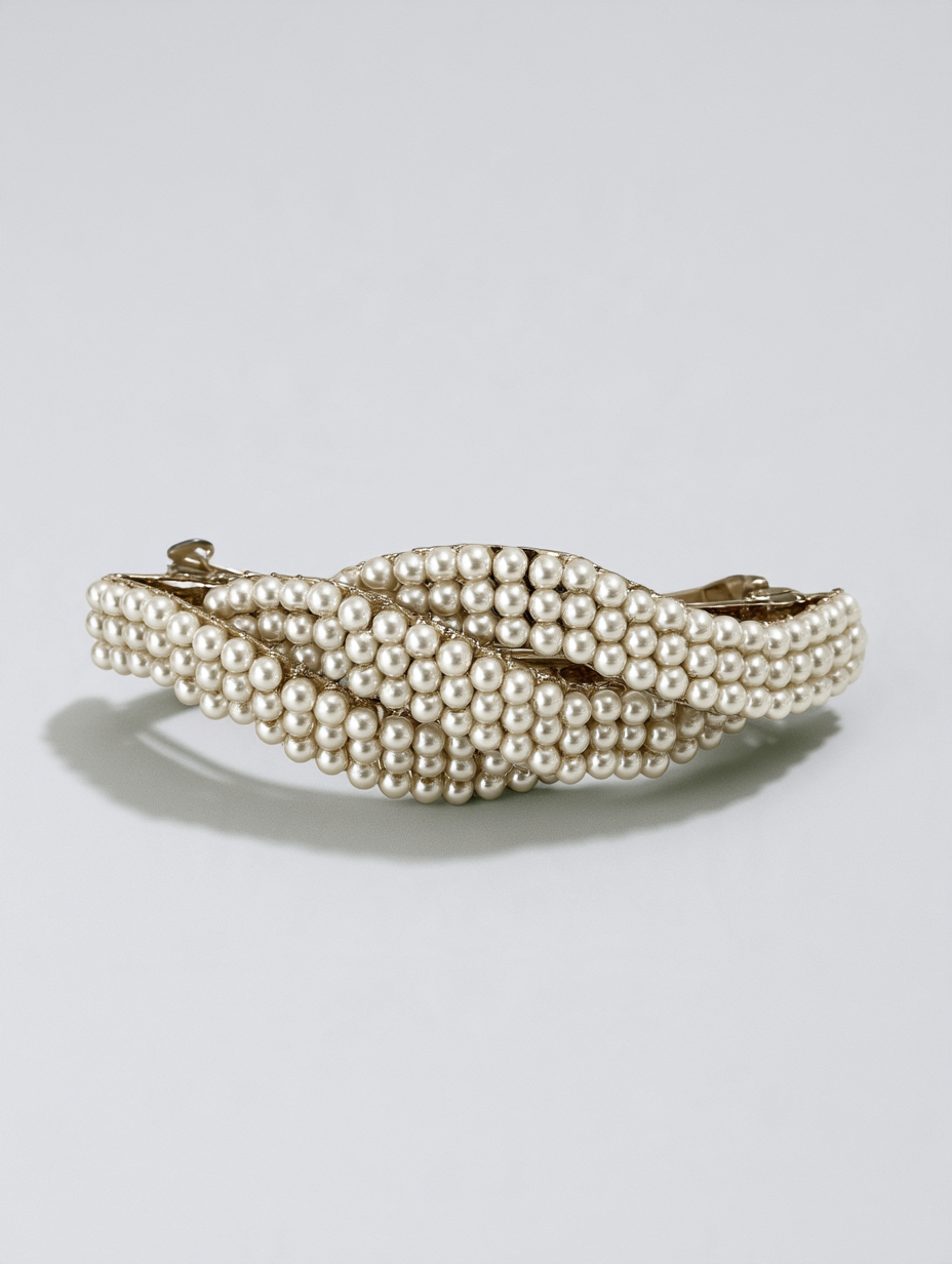 White Pearl Beaded Barrette