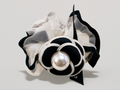 Black & White Camellia Flower Scrunchie with Pearl Center