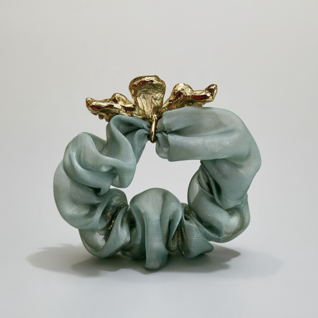 Sage Green Enamel Flower Scrunchie