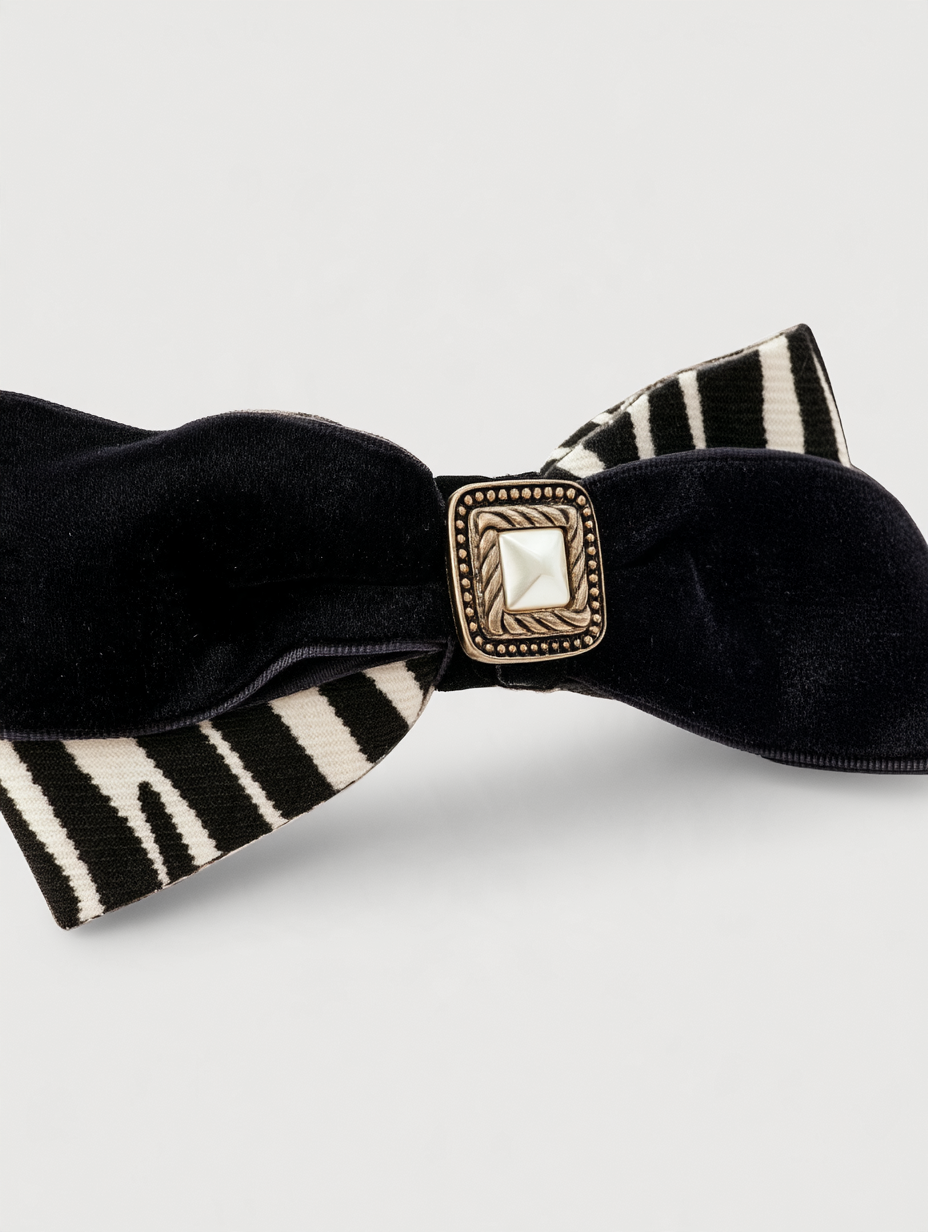 Zebra Print Bow Claw Clip with Pearl Centerpiece