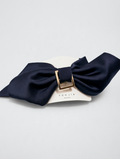 Navy Satin Bow Clip with Gold Barrette Metal Clip