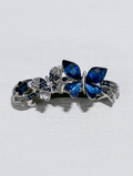 Blue Rhinestone Butterfly & Flower Metal Barrette