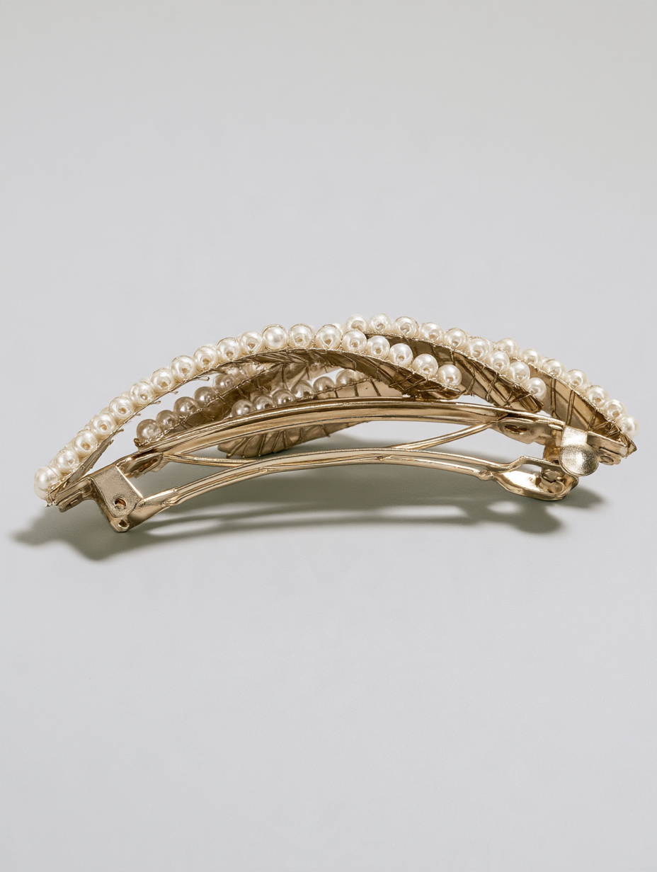 White Pearl Beaded Barrette