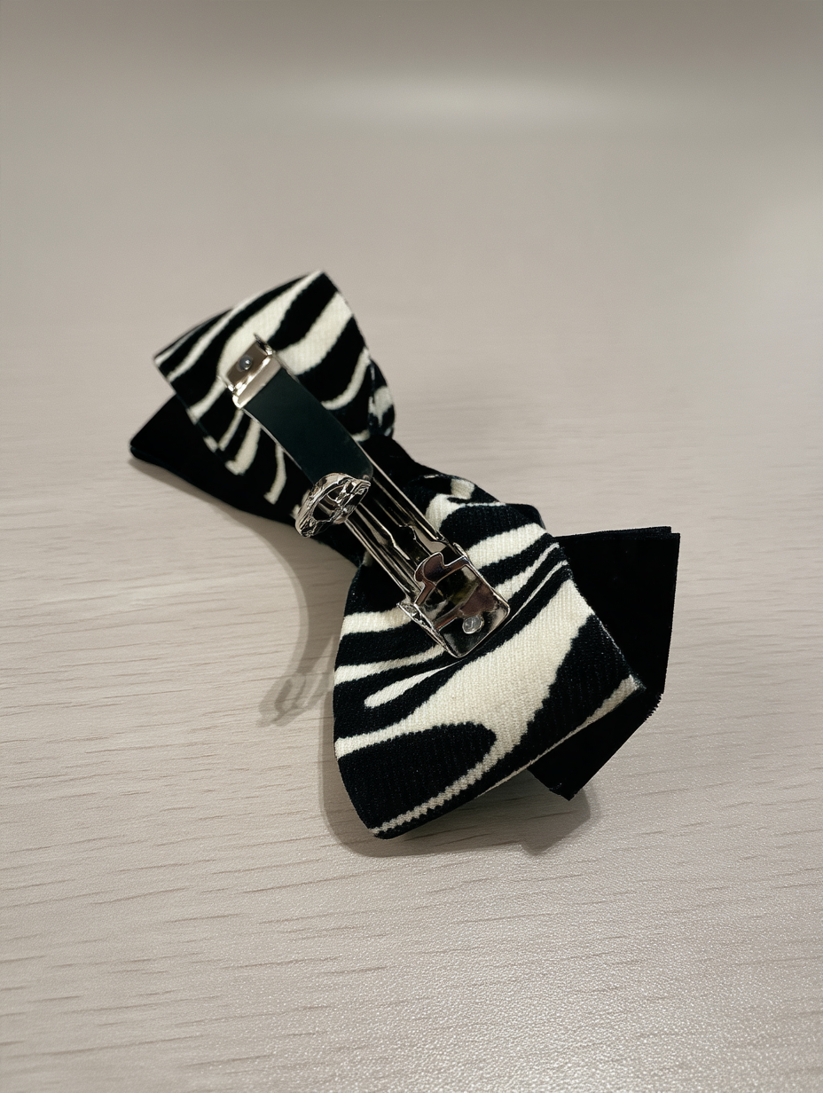 Zebra Print Bow Claw Clip with Pearl Centerpiece