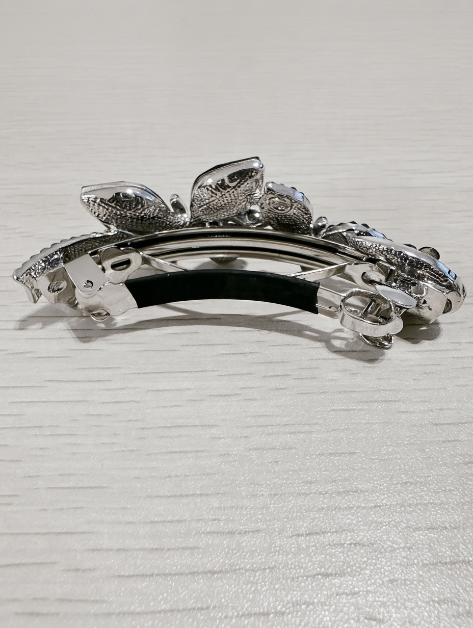 Blue Rhinestone Butterfly & Flower Metal Barrette